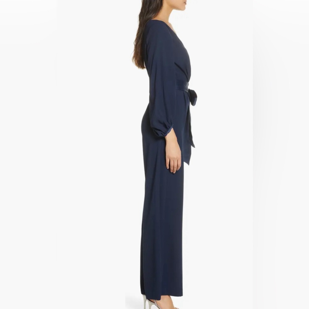 Eliza J Navy V-Neck Wrap Jumpsuit with Belt - Picture 3 of 8
